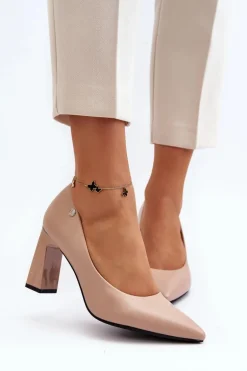 Czółenka Na Słupku Eko Skóra Beżowe Giseleni