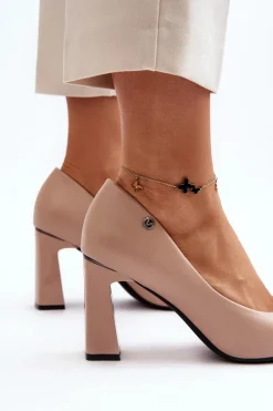 Czółenka Na Słupku Eko Skóra Beżowe Giseleni