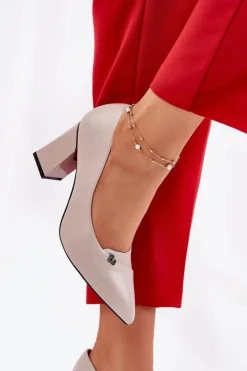 Czółenka Na Słupku Eleganckie Vinceza 62224 Szare