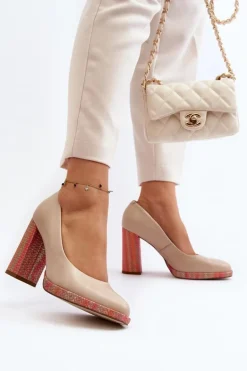 Czółenka Na Słupku Laura Messi 2746 Jasnobeżowe