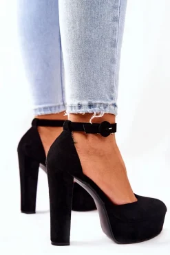 Czółenka Na Słupku Platformie Zamszowe Czarne Netel