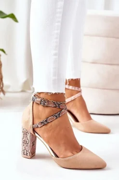 Czółenka Na Słupku S.Barski Wężowe Beżowe