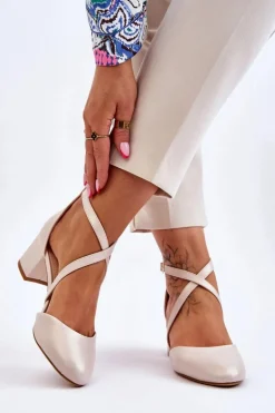 Czółenka Na Słupku Sergio Leone SK824 Perłowe Beżowe