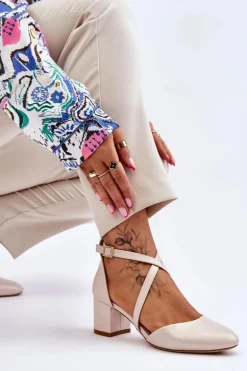 Czółenka Na Słupku Sergio Leone SK824 Perłowe Beżowe