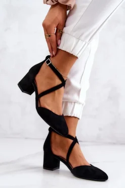 Czółenka Na Słupku Sergio Leone SK824 Czarne