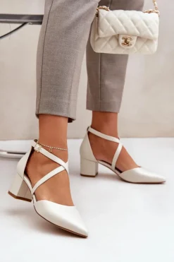 Czółenka Na Słupku Z Eko Skóry Sergio Leone SK830 Perłowe