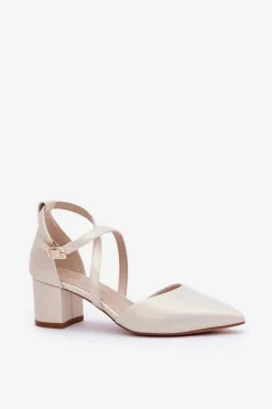 Czółenka Na Słupku Z Eko Skóry Sergio Leone SK830 Perłowe