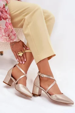 Czółenka Na Słupku Z Eko Skóry Sergio Leone SK830 Złote