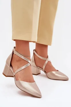 Czółenka Na Słupku Z Eko Skóry Sergio Leone SK830 Złote