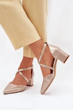 Czółenka Na Słupku Z Eko Skóry Sergio Leone SK830 Złote