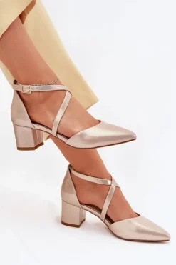 Czółenka Na Słupku Z Eko Skóry Sergio Leone SK830 Złote