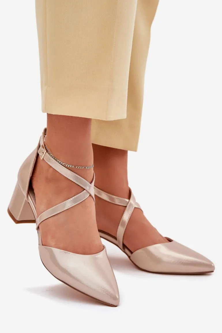 Czółenka Na Słupku Z Eko Skóry Sergio Leone SK830 Złote