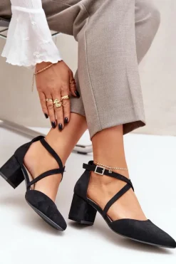 Czółenka Na Słupku Z Eko Zamszu Sergio Leone SK830 Czarne