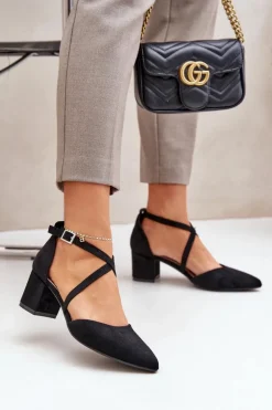 Czółenka Na Słupku Z Eko Zamszu Sergio Leone SK830 Czarne