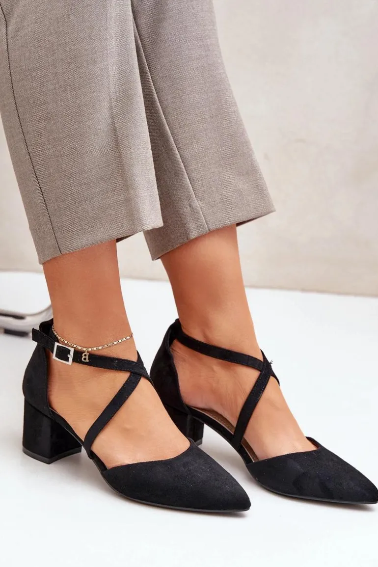 Czółenka Na Słupku Z Eko Zamszu Sergio Leone SK830 Czarne