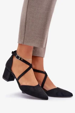 Czółenka Na Słupku Z Eko Zamszu Sergio Leone SK830 Czarne