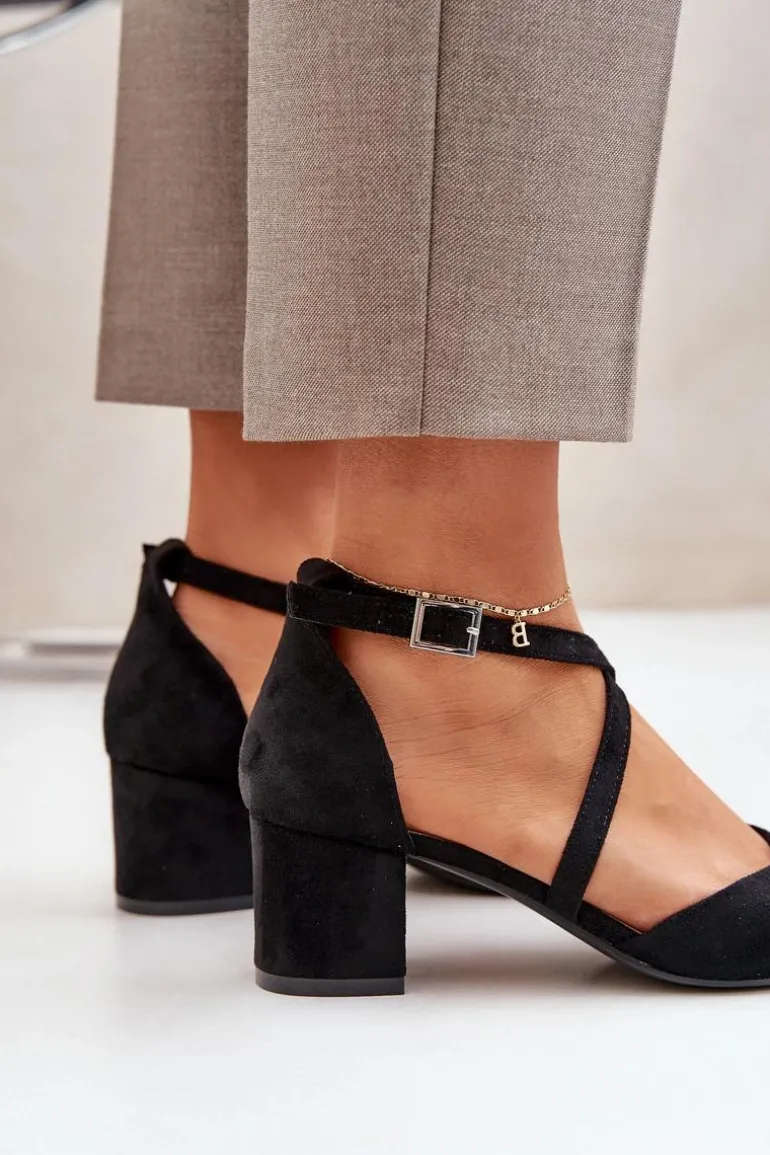 Czółenka Na Słupku Z Eko Zamszu Sergio Leone SK830 Czarne