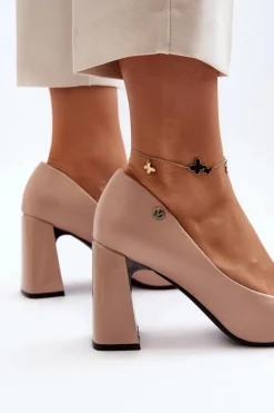 Czółenka Na Słupku Z Kokardą Beżowe Ariemessa