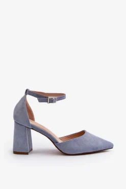 Czółenka Na Słupku Z Noskami W Szpic Eko Zamszowe Niebieskie Halene