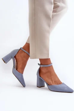 Czółenka Na Słupku Z Noskami W Szpic Eko Zamszowe Niebieskie Halene