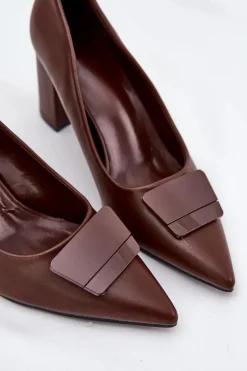 Czółenka Na Słupku Z Ozdobą Brązowe Celira