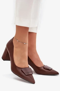 Czółenka Na Słupku Z Ozdobą Brązowe Celira