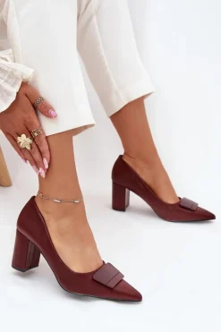 Czółenka Na Słupku Z Ozdobą Bordowe Celira