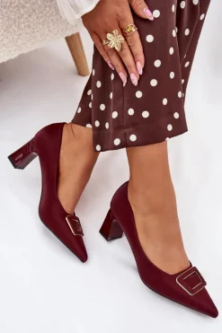 Czółenka Na Słupku Z Ozdobną Klamrą Bordowe Seriva