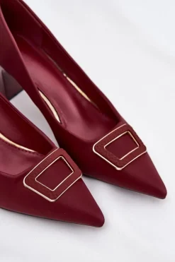 Czółenka Na Słupku Z Ozdobną Klamrą Bordowe Seriva