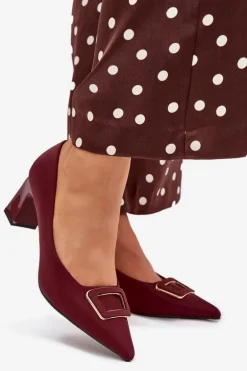 Czółenka Na Słupku Z Ozdobną Klamrą Bordowe Seriva