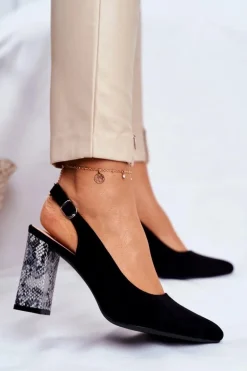 Czółenka Na Słupku Z Wężowym Wzorem Sergio Leone PB218 Czarne