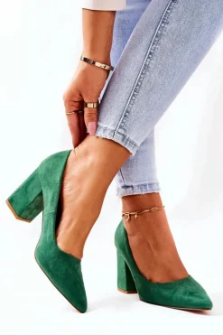 Czółenka Na Słupku Zamszowe Zielone Florena