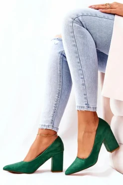 Czółenka Na Słupku Zamszowe Zielone Florena