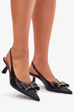 Czółenka Na Szpilce Z Kokardą Czarne Folesca