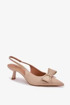 Czółenka Na Szpilce Z Kokardą Beżowe Folesca