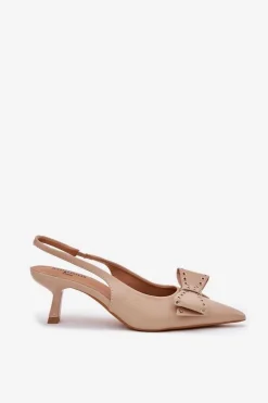 Czółenka Na Szpilce Z Kokardą Beżowe Folesca