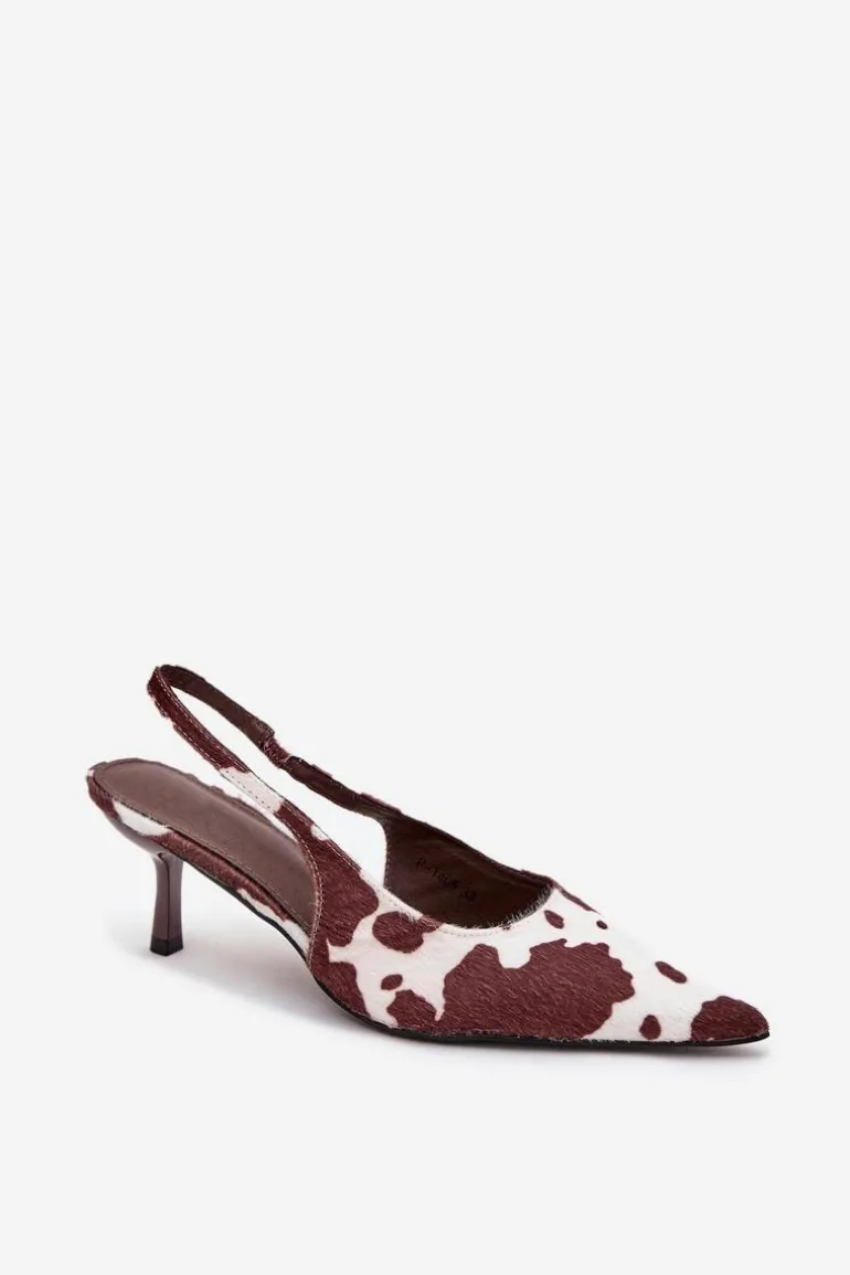 Czółenka Na Szpilce Z Odkrytą Piętą W Łaty Brązowo-Białe Talira