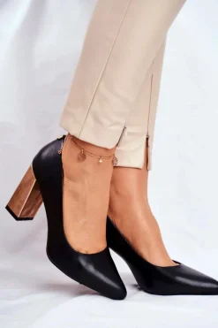 Czółenka Na Złotym Słupku Sergio Leone PB216 Czarne