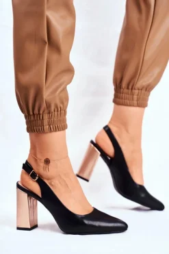 Czółenka Na Złotym Słupku Sergio Leone PB218 Czarne