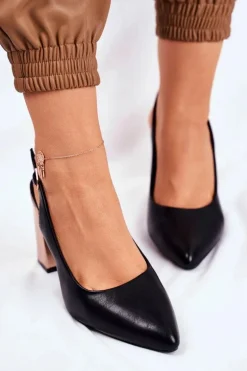 Czółenka Na Złotym Słupku Sergio Leone PB218 Czarne