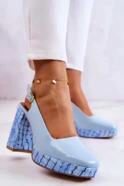 Czółenka Skórzane Maciejka 05441-06 Niebieskie