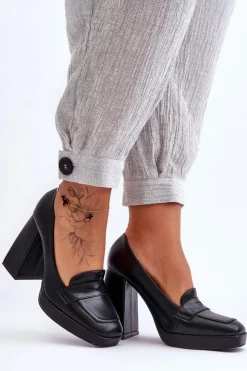 Czółenka Skórzane Na Wysokim Obcasie Czarne Alisa