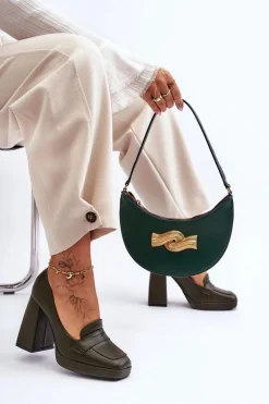 Czółenka Skórzane Na Wysokim Obcasie Zielone Alisa