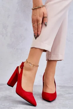 Czółenka W Szpic Na Obcasie Czerwone Alanza