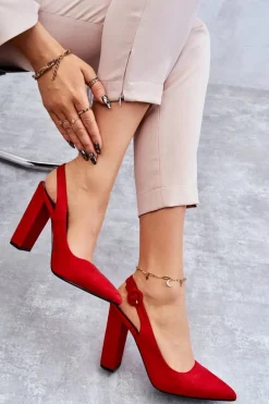 Czółenka W Szpic Na Obcasie Czerwone Alanza