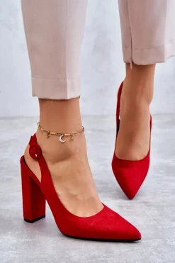 Czółenka W Szpic Na Obcasie Czerwone Alanza