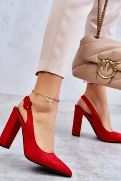 Czółenka W Szpic Na Obcasie Czerwone Alanza