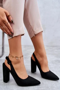 Czółenka W Szpic Na Obcasie Czarne Alanza