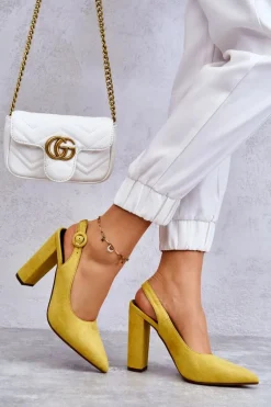 Czółenka W Szpic Na Obcasie Żółte Alanza