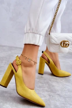 Czółenka W Szpic Na Obcasie Żółte Alanza